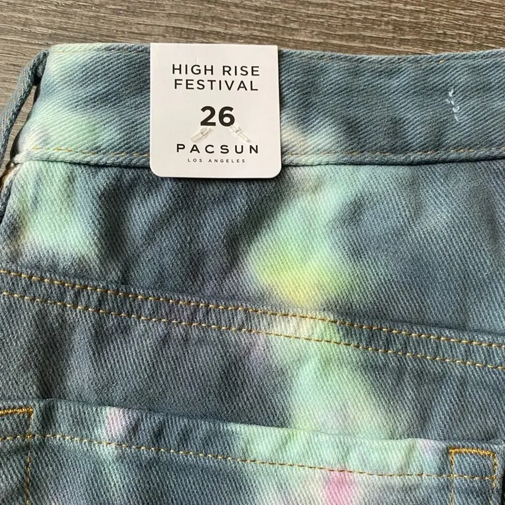 PacSun Tie Dye High Rise Festival Denim Shorts Womens  26 Festival Lights New